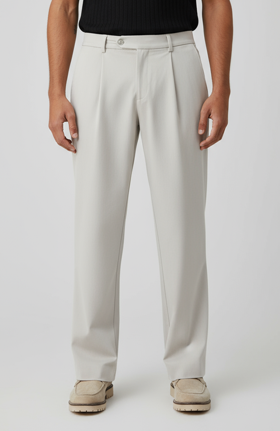 Como Relaxed Fit Pleated Tailored Pants in Beige