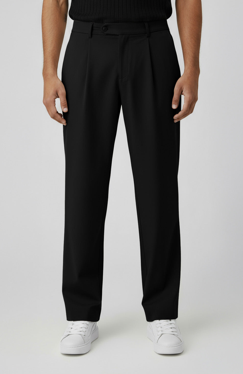 Como Relaxed Fit Pleated Tailored Pants in Black