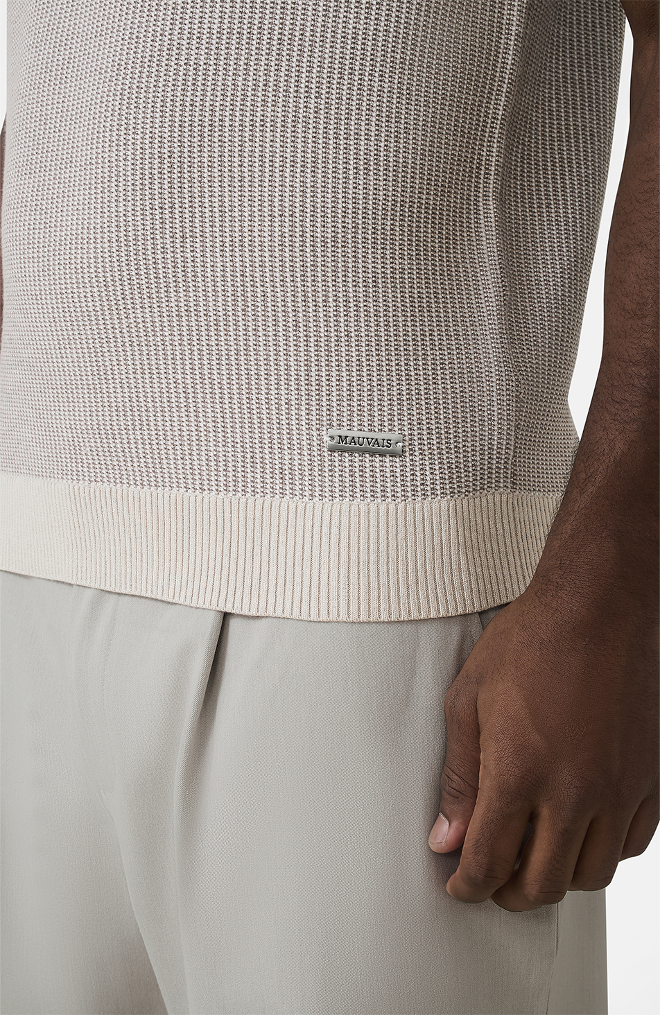 Giordini Tipped Birdseye Knit Polo in Beige