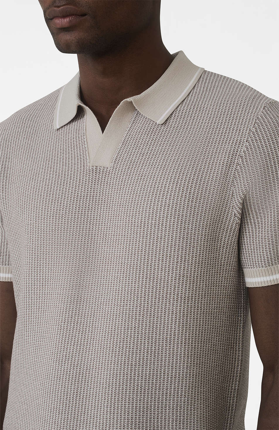 Giordini Tipped Birdseye Knit Polo in Beige