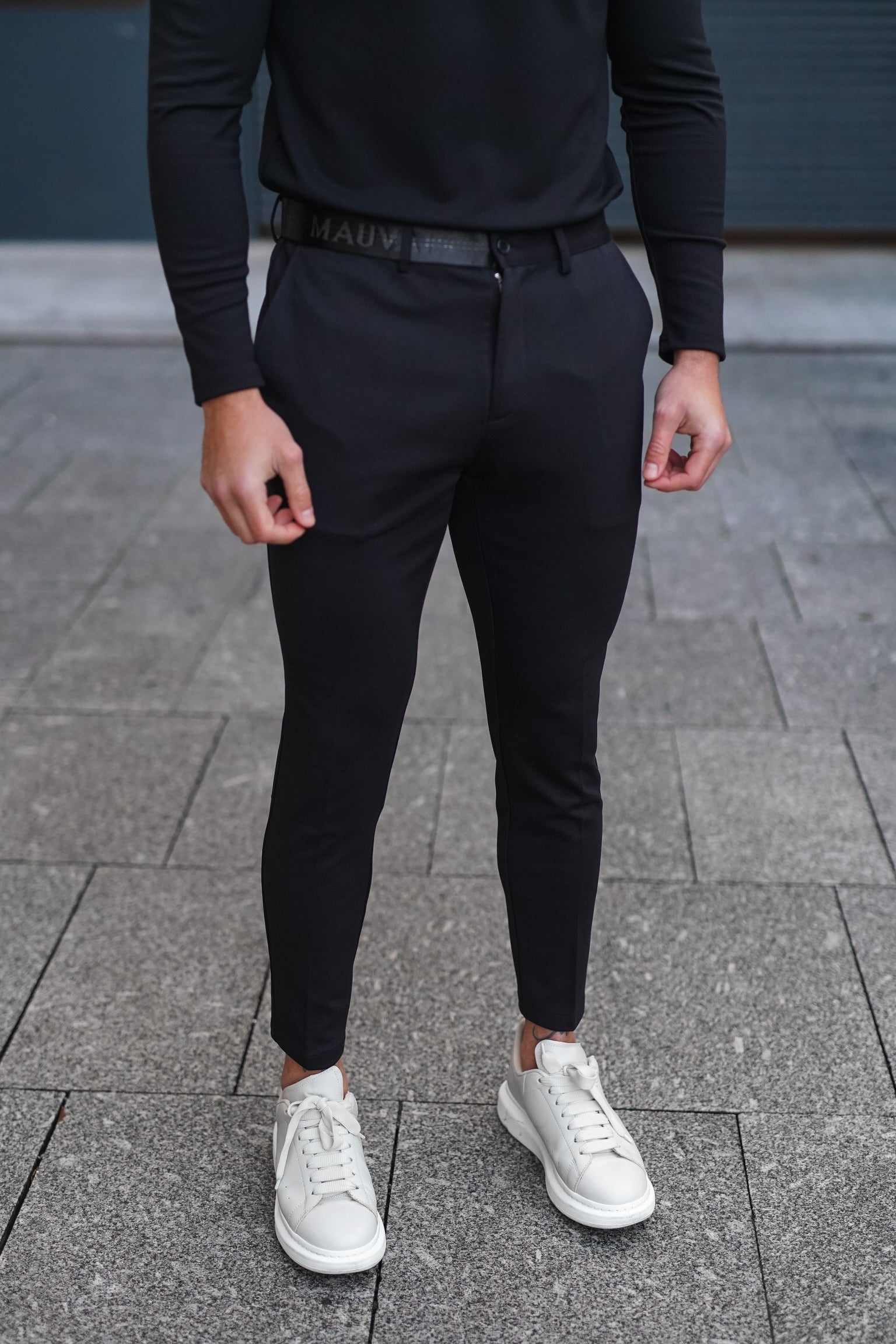 Renato Premium Half Belt Pants in Black