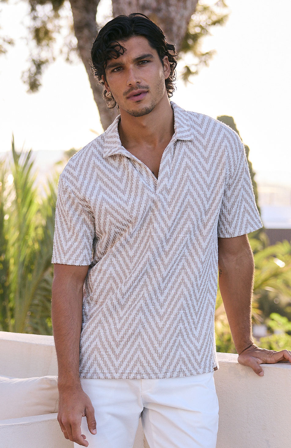 Marlin Textured Relaxed Polo in Beige