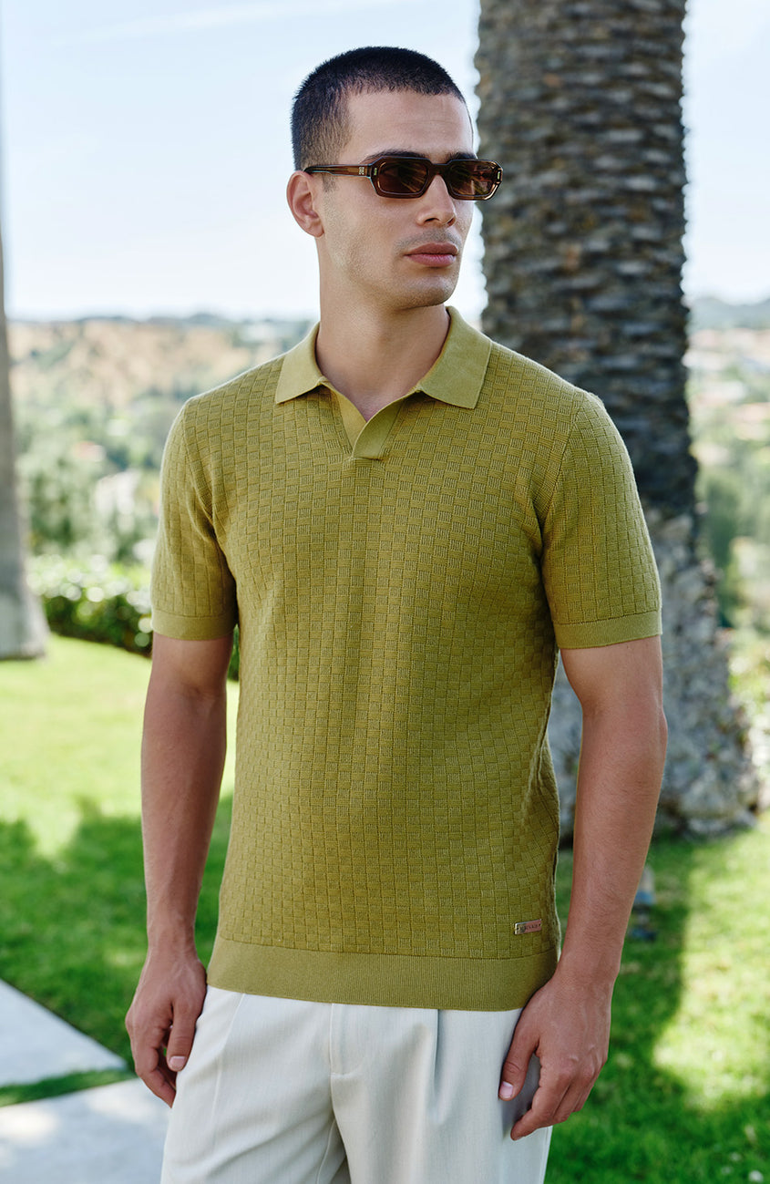 Nerano Slim Knit Polo in Olive