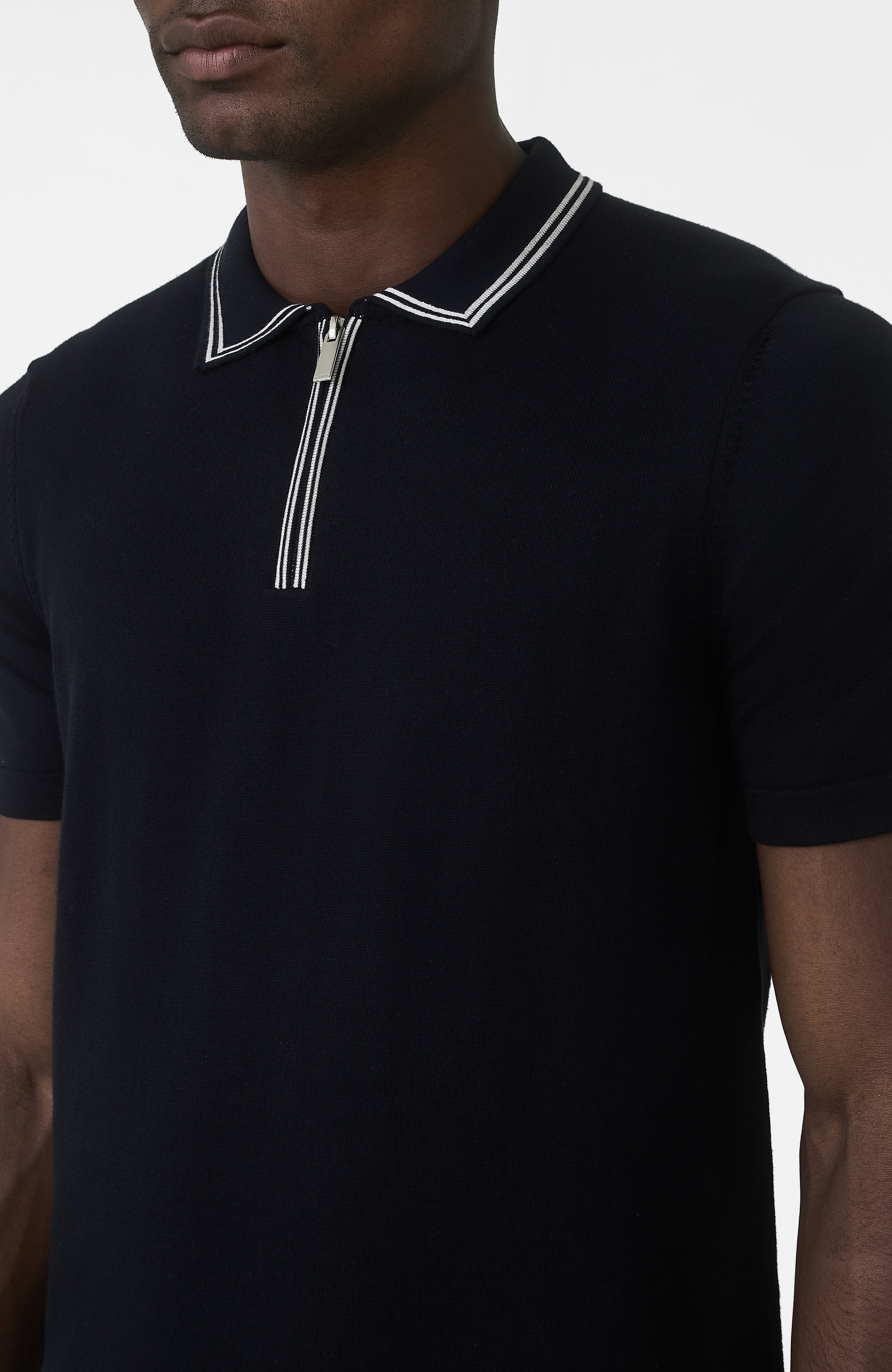 Newbury Slim Zip Knit Polo in Navy