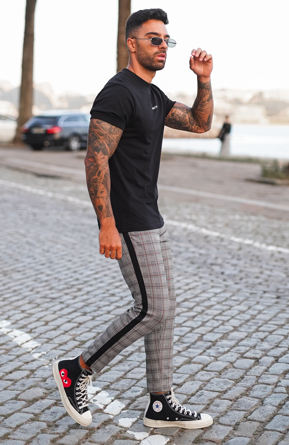 Check Cropped Smart Pants in Grey